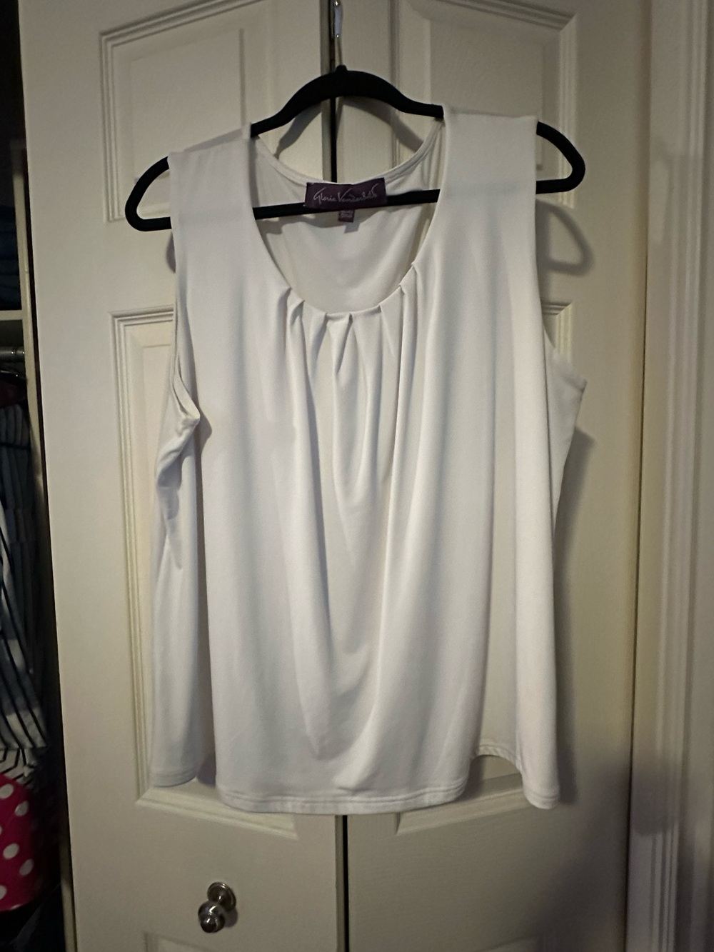 Sleeveless White Pleated-Front Tank Top by Anne Klein